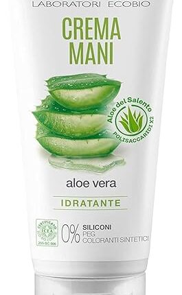 Crema Mani Eco Bio con Aloe Vera del Salento, Crema Mani Idratante e Riparatrice per un Trattamento Intensivo, Assorbimento Rapido, Non Unge,(2 FLACONI da 75 ml)