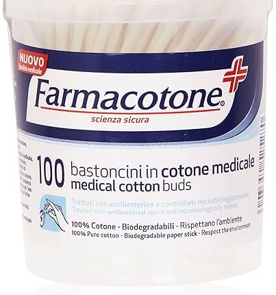Farmacotone - Bastoncini In Cotone Medicale , 100% Cotone - Biodegradabili - 100 Bastoncini
