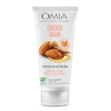 Omia Crema Mani Erboristica Con Olio di Mandorla di Sicilia, Crema Mani Riparatrice Intensiva, Ottima per Pelle Secca e Stressata, Azione Emolliente e Idratante, Dermatologicamente Testato, 75 ml