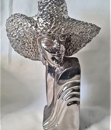 RENVER Busto Donna Con Cappello in Poliresina Color Silver - 38 cm altezza